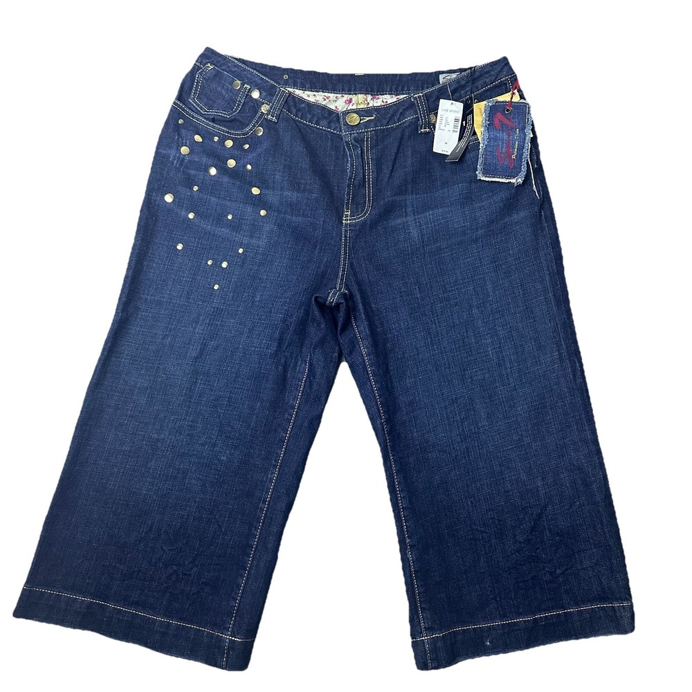 Seven7 Women 20 Gold Label Cropped‎ Jeans Dark Wash Wide Leg Embellished Pockets